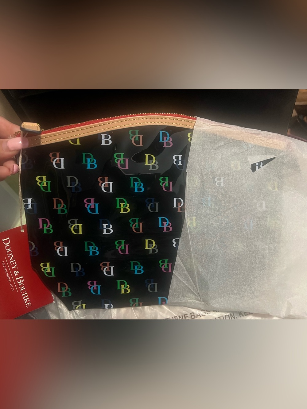 Vintage Dooney & Bourke black multicolored makeup bag